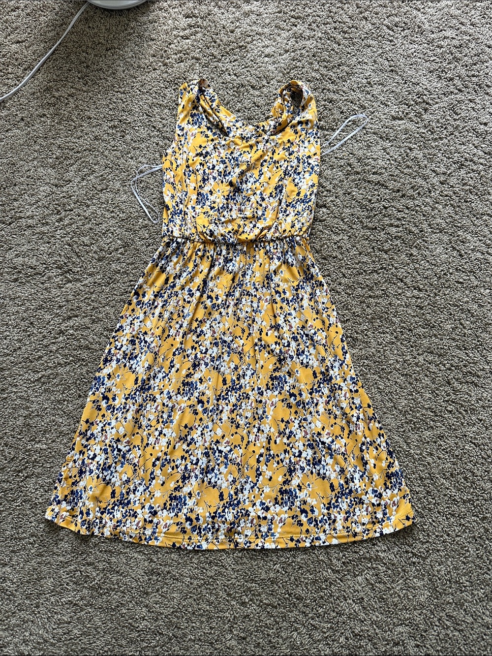 Kaileigh Yellow Floral Sundress with Navy Accents